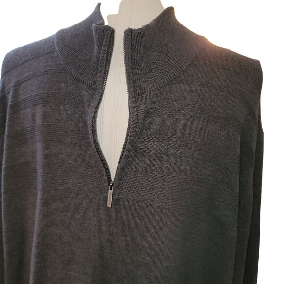 Van Heusen Men's Quarter-Zip Pullover Sweater Dark Gray READ jj3630 - Picture 2 of 6